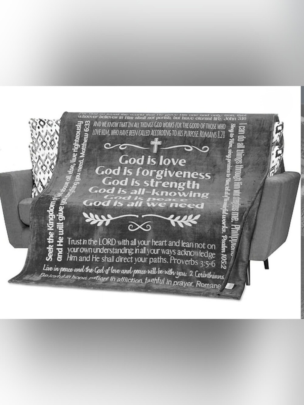 New Filo Estilo Bible Verse Blanket Gray 50x60"